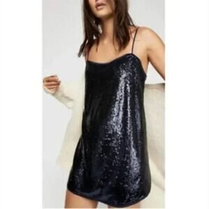 Free People Time to Shine Navy Sequin Mini Slip Dress